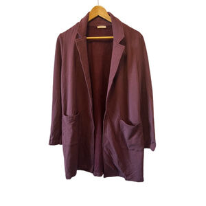 TERRERA Wine Jersey Knit Long Fit Stretch Open Oversized Cardigan Sweater S